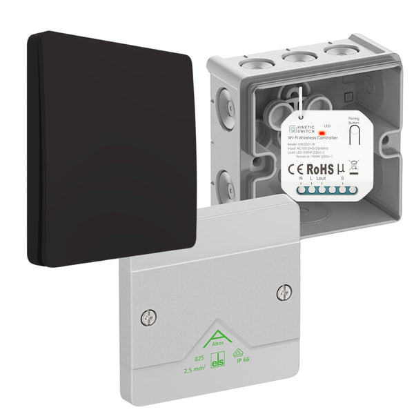 Außenbereich Set mit kinetischem Funkschalter IP65 & kompaktem Empfänger IP67 smart