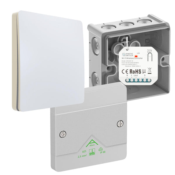 Outdoor set with kinetic radio switch IP65 & compact receiver IP67 smart