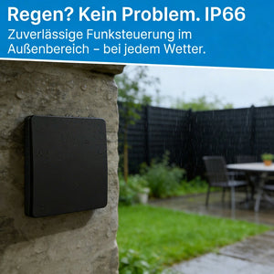 Outdoor set with kinetic radio switch IP65 &amp; compact receiver IP67 smart