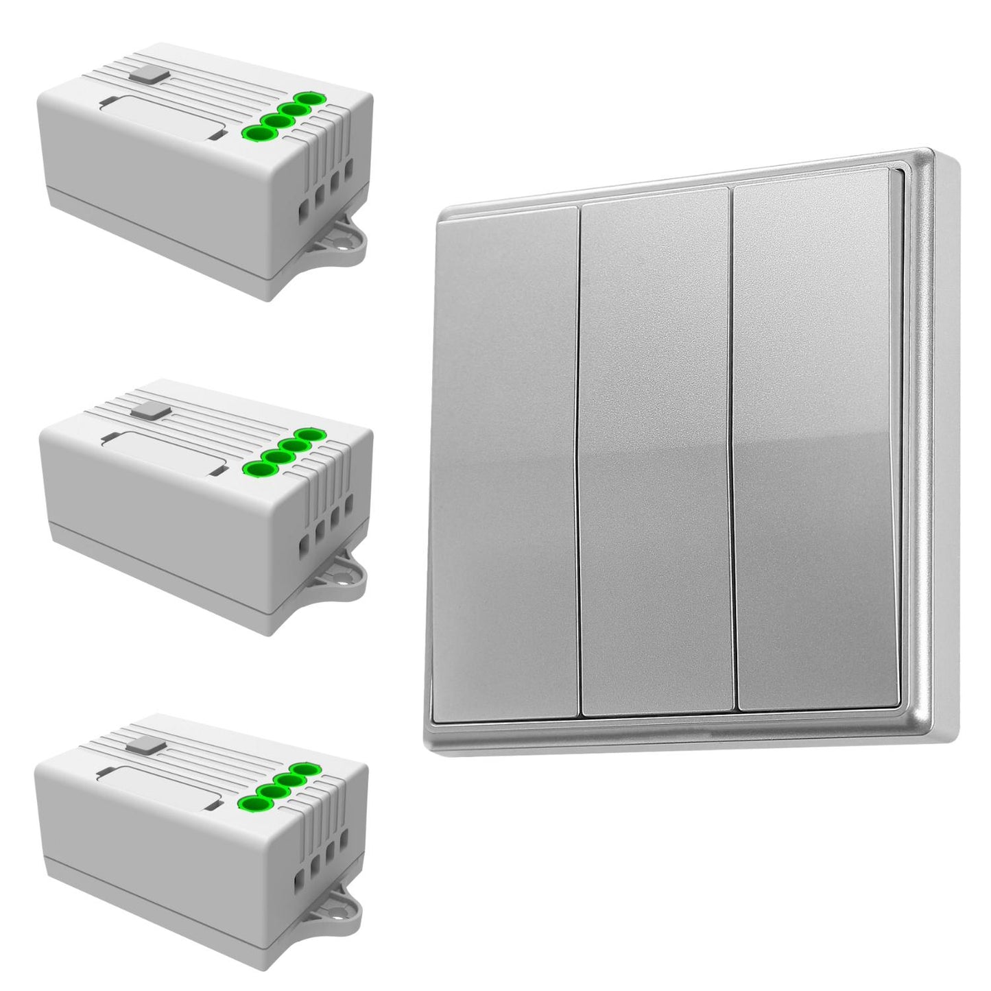 kinetic switch Funkschalter Set silber 3-fach Schalter batterielos 3x Empfänger